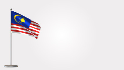 Malaysia 3D waving flag illustration on Flagpole. Perfect for background with space on the right side.