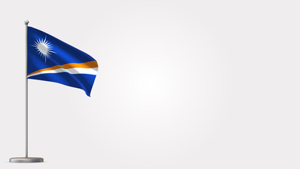 Marshall Islands 3D waving flag illustration on Flagpole. Perfect for background with space on the right side.