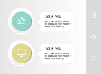 Vector infographic flat template circles for two label, diagram, graph, presentation. Business concept with 2 rectangles. For content, flowchart, step for step, timeline, workflow, marketing