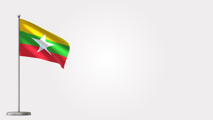 Myanmar 3D waving flag illustration on Flagpole. Perfect for background with space on the right side.