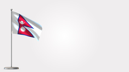 Nepal 3D waving flag illustration on Flagpole. Perfect for background with space on the right side.