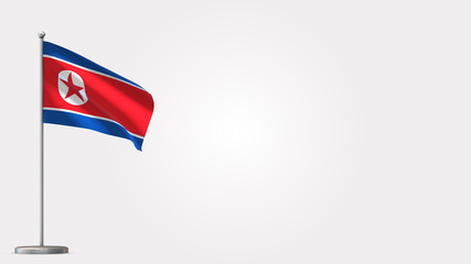 North Korea 3D waving flag illustration on Flagpole. Perfect for background with space on the right side.