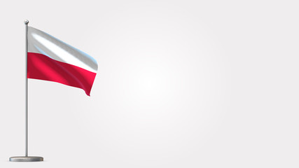 Poland 3D waving flag illustration on Flagpole. Perfect for background with space on the right side.