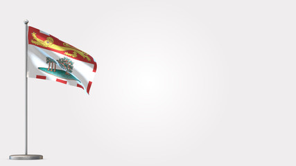 Prince Edward Island 3D waving flag illustration on Flagpole. Perfect for background with space on the right side.