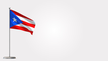 Puerto Rico 3D waving flag illustration on Flagpole. Perfect for background with space on the right side.