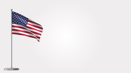 United States 3D waving flag illustration on Flagpole. Perfect for background with space on the right side.