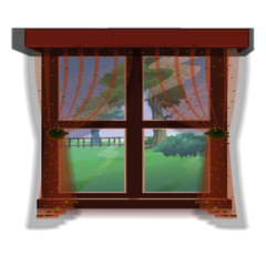 Window with Outside Tree View - Cartoon Vector Image