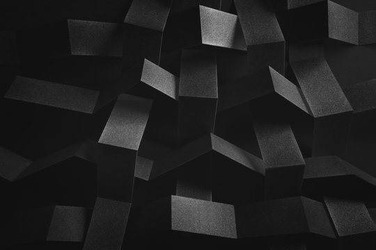 Dark composition with black geometric shapes, abstract background	