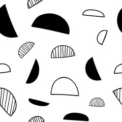 Minimalistic seamless geometric semicircle pattern with abstract monochrome shapes