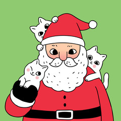 Cartoon cute Christmas Santa claus and cats vector