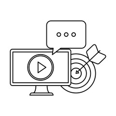 social media marketing with computer and icons vector illustration design