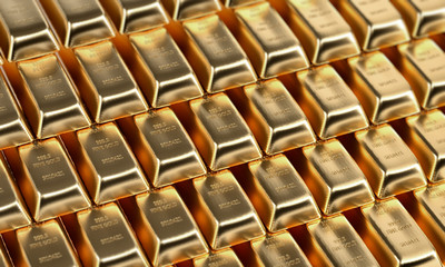 Shiny stacked Gold bars - 3D Rendering