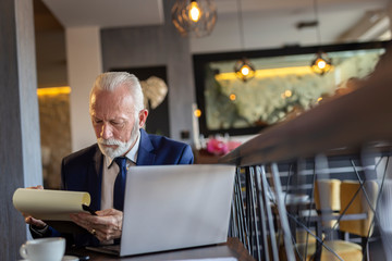 Senior businessman taking notes