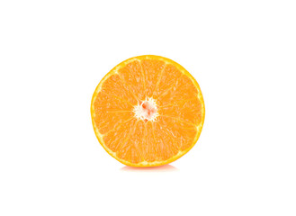 half cut ripe Australia honey murcott mandarin orange on white background