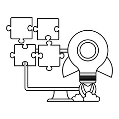 social media marketing with computer and icons vector illustration design