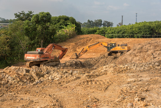2 Large Excavators In Earthwork Construction