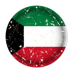 Kuwait - round metal scratched flag, screw holes