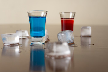 shots of Blue Curacao and Granadine