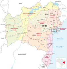 bahia road and administrative map, brazil - obrazy, fototapety, plakaty