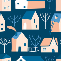 Decorative colorful town seamless pattern