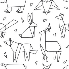 Origami icons seamless pattern