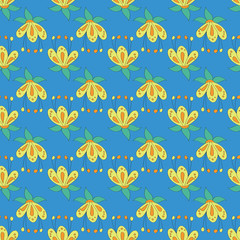 Floral seamless pattern on blue background, vector