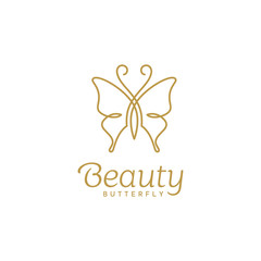 Beauty Luxury Elegant Butterfly Wings Logo with simple line art, monoline, outline style