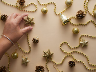 Christmas gold glitter elements.