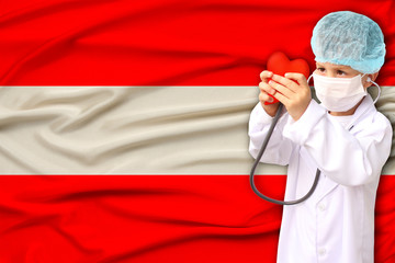 photograph of the beautiful colored national flag of the modern state of Austria on textured...