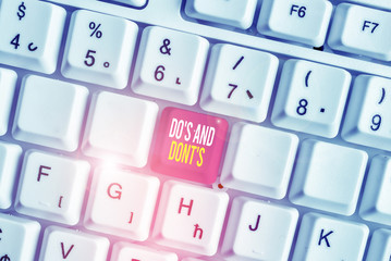 Word writing text Do S And Dont S. Business photo showcasing Rules or customs concerning some...