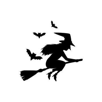 witch silhouette flying in broom isolated icon vector illustration design