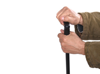 Fototapeta premium Hands of an old man holding a cane