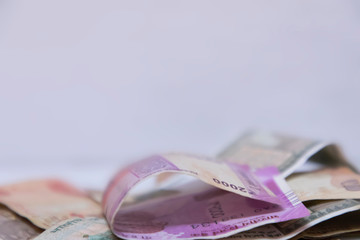 Close up of Indian 2000 rupee notes, Indian currency note Folded on white background with space for text