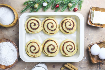 Cinnamon rolls dough preparation sweet traditional dessert buns