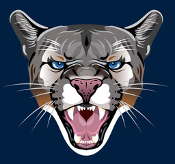 Vector portrait of an angry, grinning cougar, wild cat