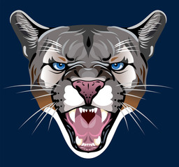 Vector portrait of an angry, grinning cougar, wild cat