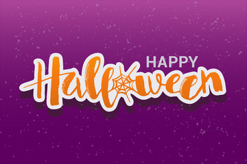Fototapeta na wymiar Vector illustration of Happy Halloween phrase with web. Lettering for card, invitation, poster, banner.