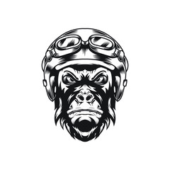 Vector illustration of Gorilla head with helmet for motorcycle riders logo or other sports