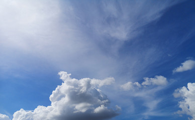 Stratocumulus white clouds in the blue sky natural background beautiful nature space for write