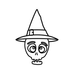 skull halloween with hat witch isolated icon vector illustration design