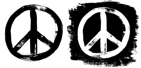 Peace sign grunge black white tee graffiti doodlie sketch dirty style symbol, brush stroke ink watercolor monochrome for t shirt design print posters Hand drawn vector illustration.