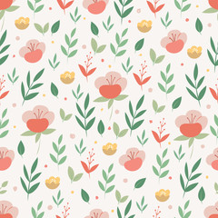 Seamless pattern with flowers in doodle style