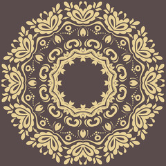 Oriental vector pattern with arabesques and floral golden elements. Traditional classic golden ornament. Vintage pattern with arabesques