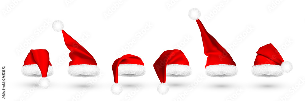 Wall mural Red Santa Claus hat isolated on white background. Gradient mesh Santa Claus cap with fur. Vector illustration