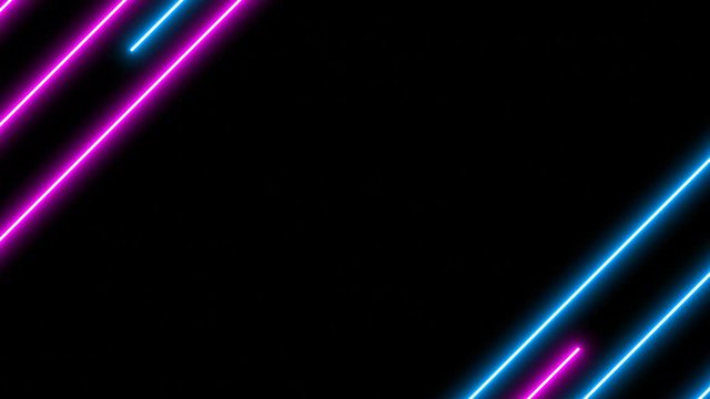 Set of Neon Light Diagonal Line Background Loops. Includes 7 line layouts for use as motion backgrounds or video transitions. Blue and pink colored bright lines on a black background.