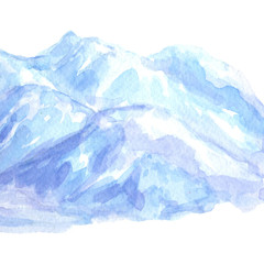 Obraz premium Mountain landscape with winter snow blue shade on white background hand drawn watercolor painting