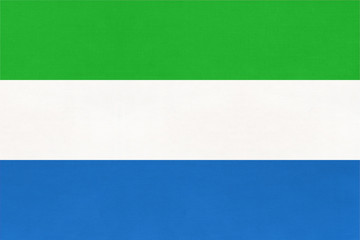 Republic Sierra Leone national fabric flag textile background.