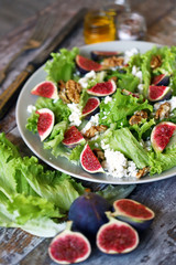Healthy salad with figs, cottage cheese and walnuts. Keto salad. Keto diet.