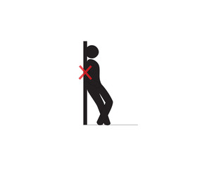Do not lean against the wall  symbol with red cross sign symbol, vector illustration.