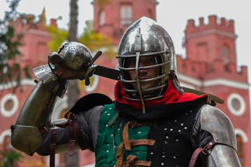 Fototapeta premium knight posing guard chivalry protection brave power
